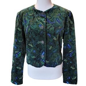 Moody Botanical Velvet Sequin Beaded Button Down Statement Jacket